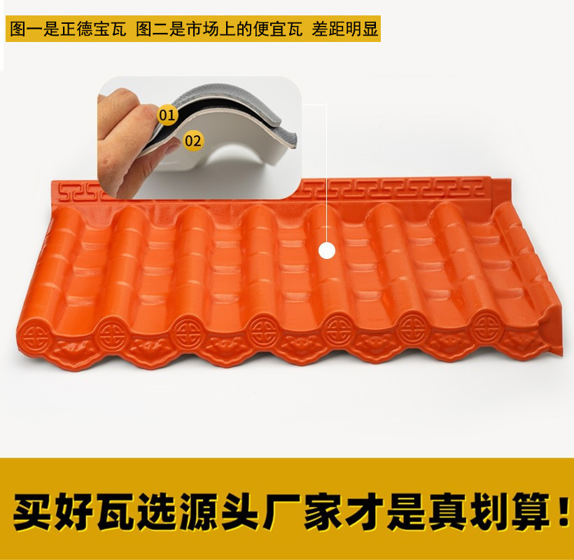 树脂复古瓦现货供应合成树脂瓦一体仿古塑料瓦别墅屋顶门头瓦图3